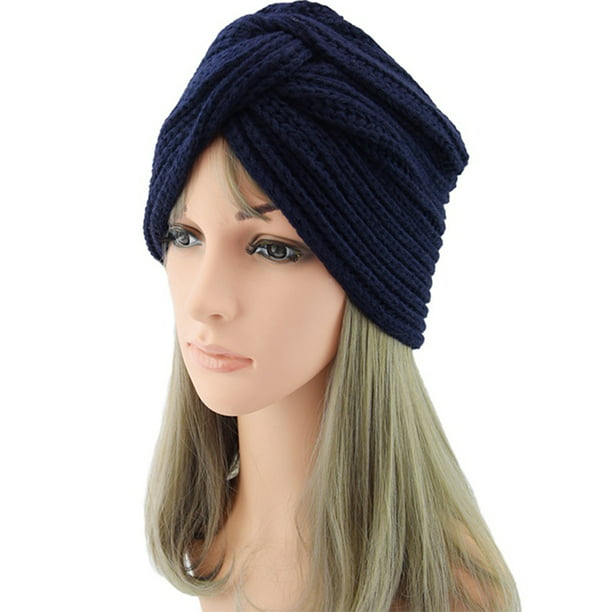 Women Knitted Ear Warmer Full Head Cover Cap Winter Warm Muslim Turban Head Wrap